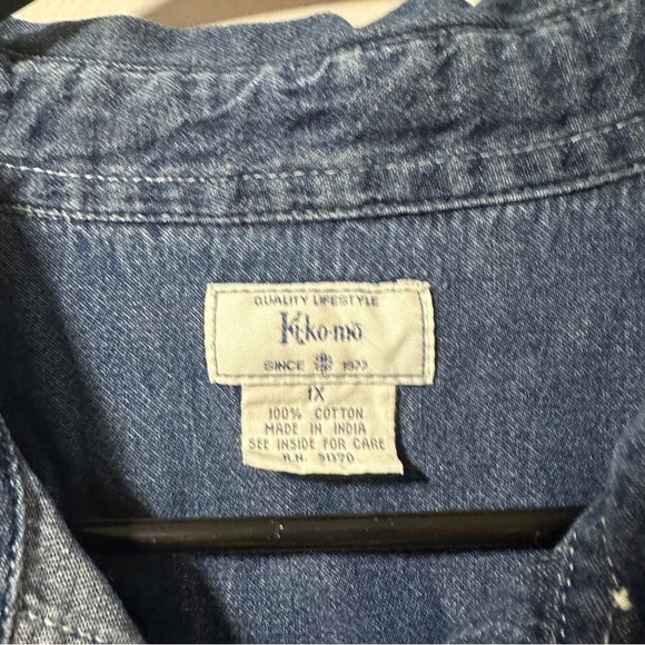 Vintage 90s Floral Embroidered Chambray Shirt Short Sleeve Women’s Plus Size 1X - Picture 13 of 14